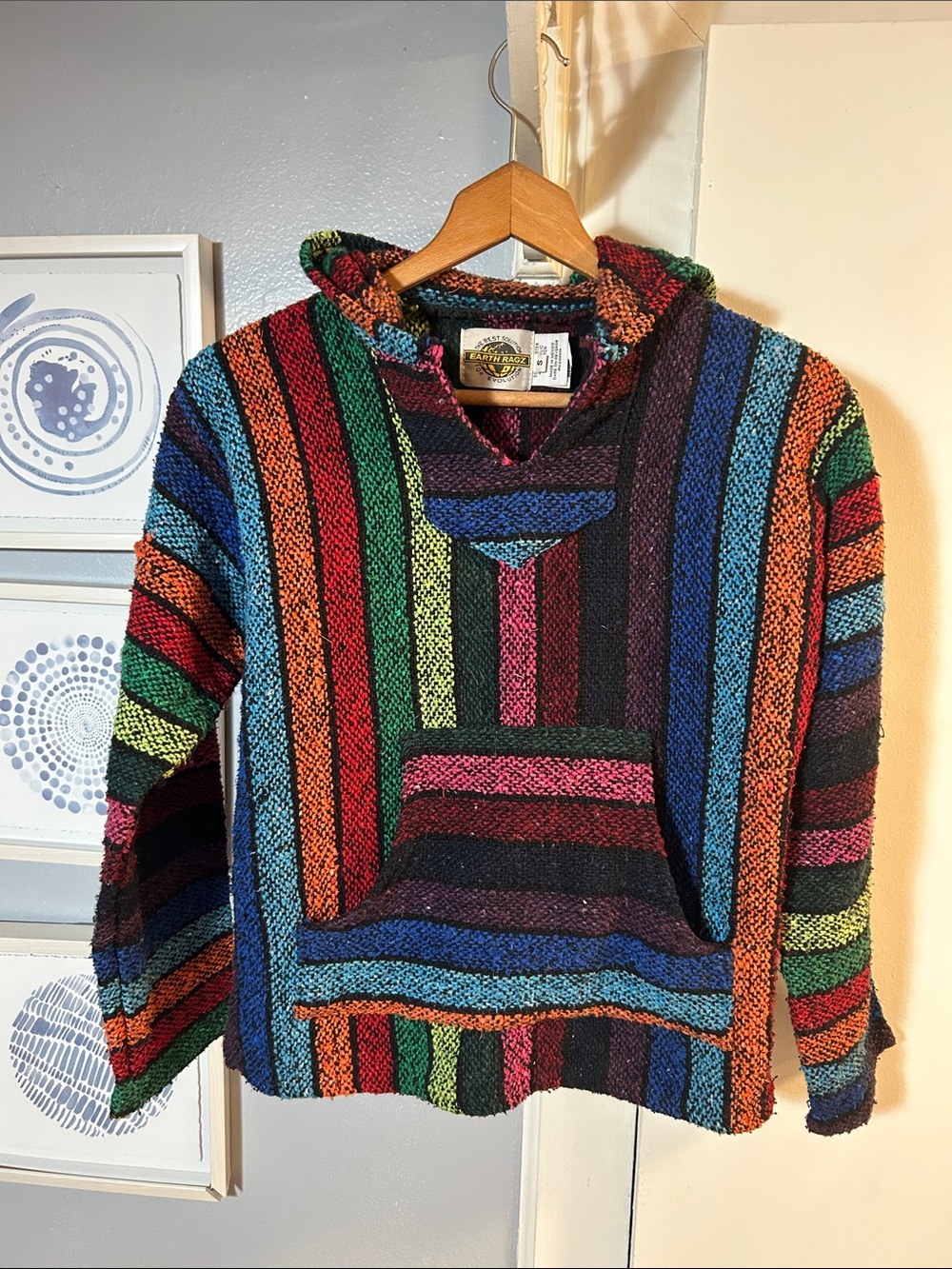 Earth Ragz Size S Bold Rainbow Color LongSleeve Baja Hippie Surfer Hoodie